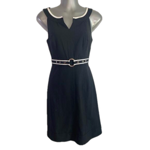 WHITE HOUSE BLACK‎ MARKET Black & White Split Neck Sheath Dress SKU0673